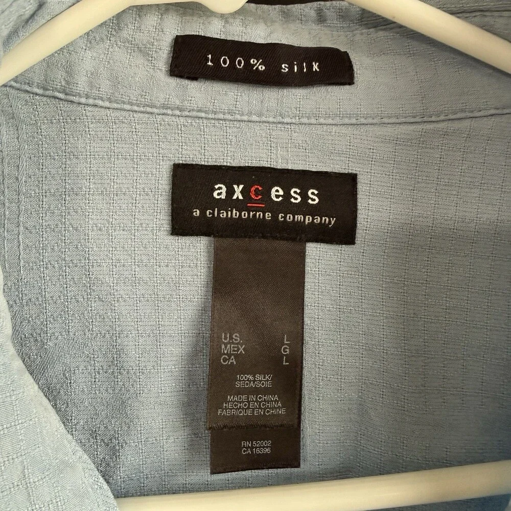 Axcess 100% Silk Shirt Mens Large Blue Stripe Short Sleeve  Button Up - Picture 4 of 10